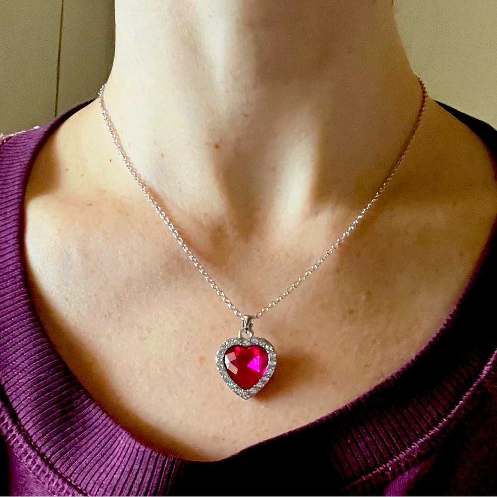 Valentine’s Day Pink heart necklace and heart ring set